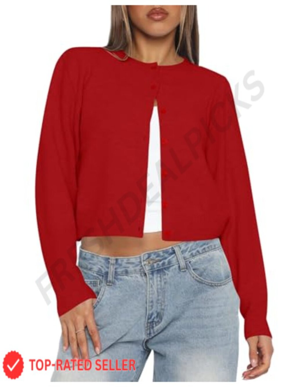 Cropped Cardigan Sweater Lightweight Knit Button Up Open Front